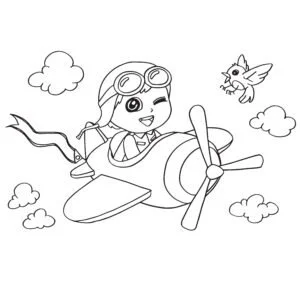 Coloring book of girl in a helicopter